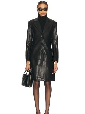 NWT Nour Hammour Eames Classic Black Leather Button-Front Coat